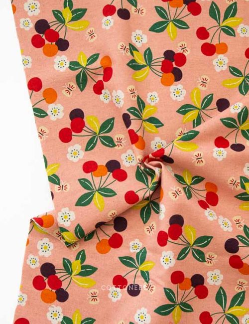 cherries-in-pink-fruit-salad-linen-canvas-by-kokka