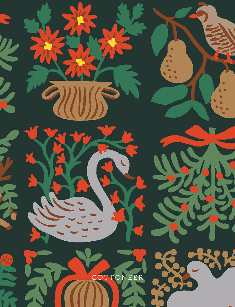 Large Holiday Tapestry Evergreen Holiday Classics by Rifle Paper Co Cottoneer Fabrics