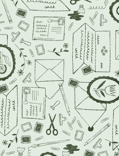 pen-pals-mint-snail-mail-meenal-patel-by-cloud9-fabrics