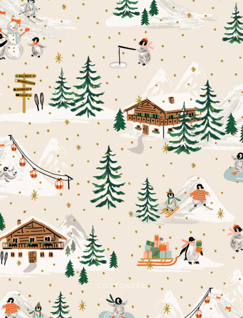 penguin-village-cream-and-metallic-gold-holiday-classics-by-rifle-paper-co