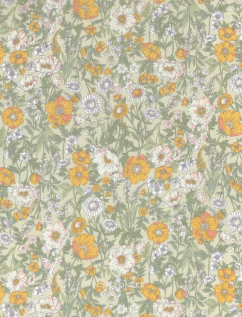 poppies-light-sage-golden-cotton-lawn-flownny-kokka