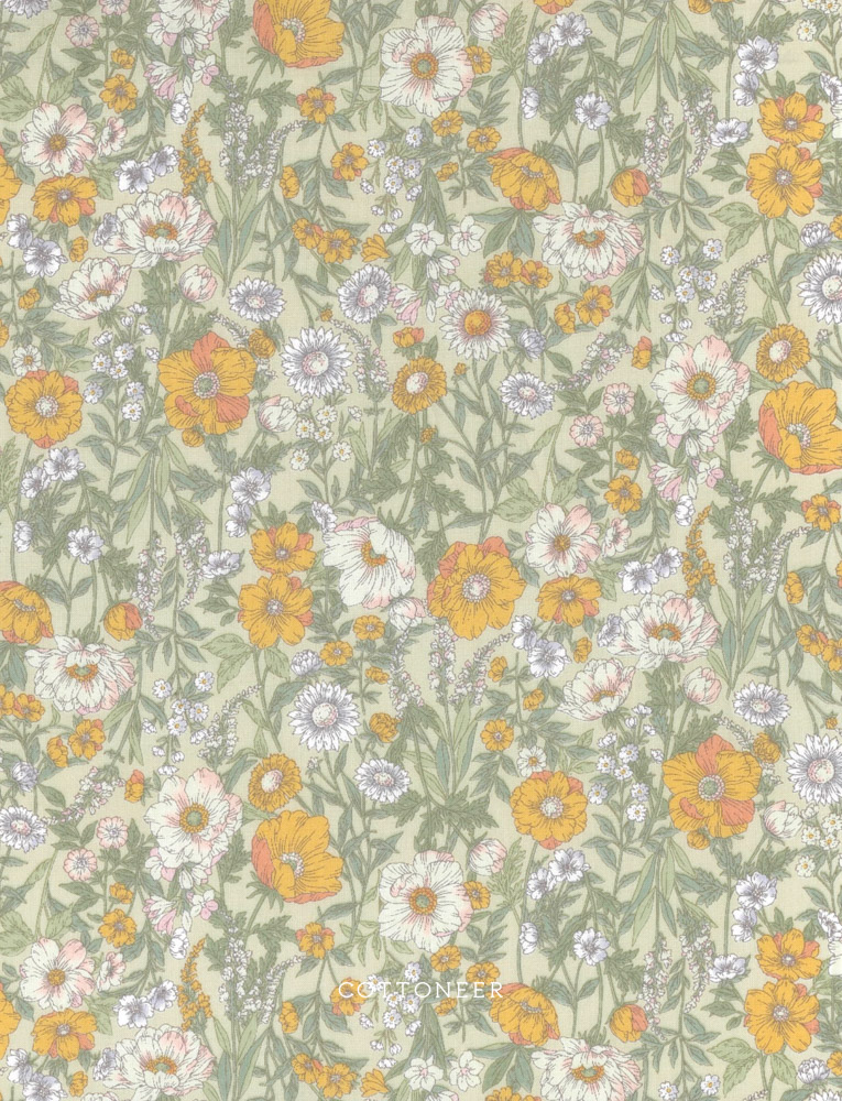 poppies-light-sage-golden-cotton-lawn-flownny-kokka