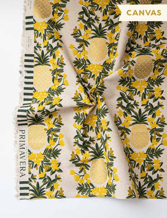 Steel Primavera Cotton pineapple stripe peach metallic gold fat quarter